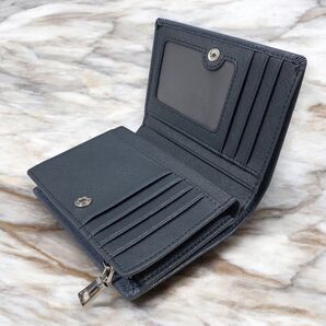 スプリットレザー 二つ折り財布 大容量 青系 メンズ レディース 小銭入れ