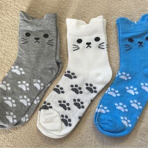 ◎値下げ◎可愛いねこちゃん靴下 3P 3足セット レディースソックス クルーソックス