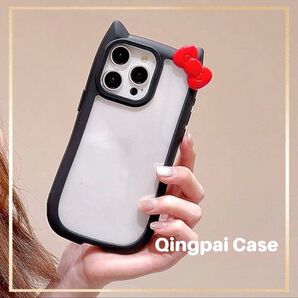 iPhone 15 case アイフォン ケース リボン 耳 付き