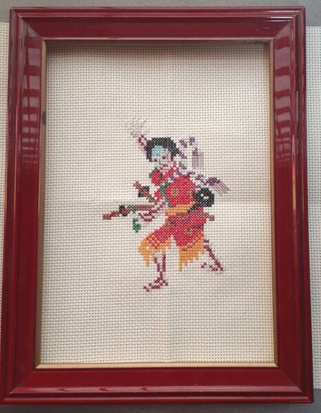 ハンドメイド クロスステッチ刺繍完成品『伝統芸能』