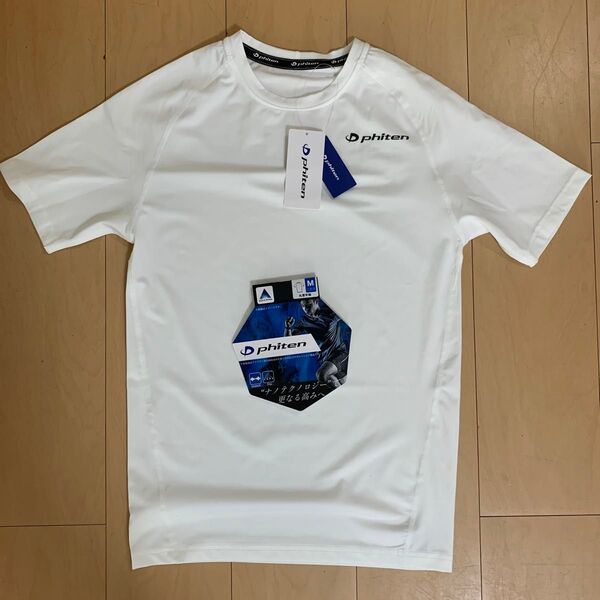 M 新品 phiten(ファイテン) メンズ インナー 丸首半袖シャツ 白 アクアチタン ドライ フィット ストレッチ 下