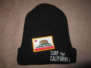 USA製 SB SURF For CALIFORNIA REPUBLIC 刺繍ワッペン ニット帽 黒 帽子 カリフォルニア サーフ サーフィン サーファー ニットキャップ