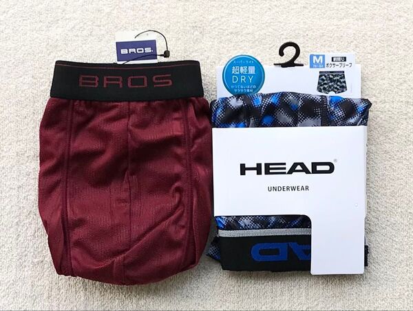 本日迄!BROS&HEAD ボクサーパンツ Mサイズ ストライプ ボルドー&デザイン ネイビーブルー 2枚セット