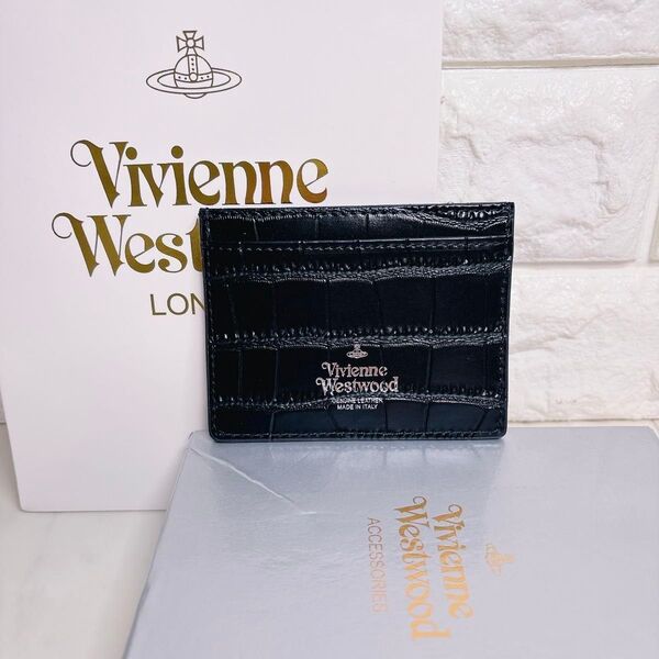 【最新◇高級】新品 Vivienne Westwood カードケース 定期入れ シルバーオーヴ ブラック 型押し