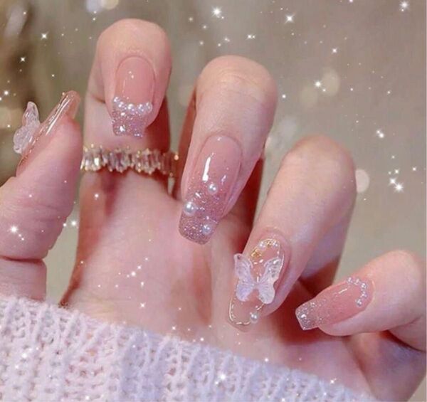 【1点のみ】ネイルチップ 可愛い 完成品 量産型 ネイル 24枚入り ピンク 結婚式 入学式 ネイルアート