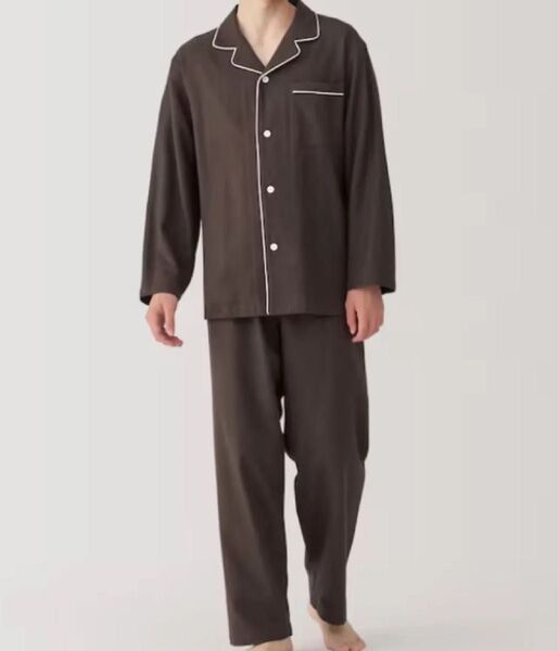 無印良品 新品 紳士 メンズ 脇に縫い目のない フランネルパジャマ M ブラウン パジャマ 長袖
