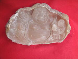 ■中国　凍石原石製　布袋尊と３童子：子宝ご利益　（希少）