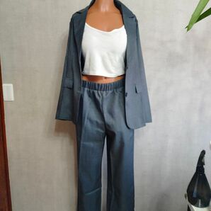 パンツスーツ ジャケット パンツ セット グレー レディース