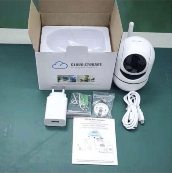 ★人気★スマート WiFi シェイクヘッド カメラ スマートトラッキング 360°カメラ IPカメラ ホワイト 暗闇時は明るく撮影