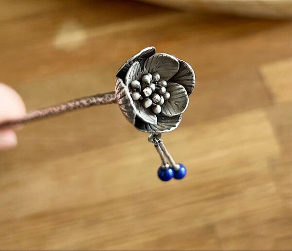 silver カレン族 かんざし 簪 カレンシルバー 和装 蓮 ラピスラズリ ビンテージアクセサリー 純銀 シルバーアクセサリー