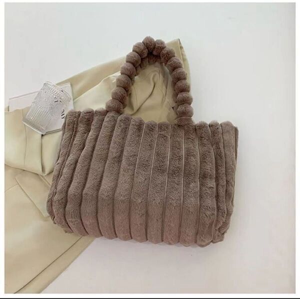 トートバッグ ブラウン フェイクファー 大容量 マザーズバック ふわもこ 冬 新品