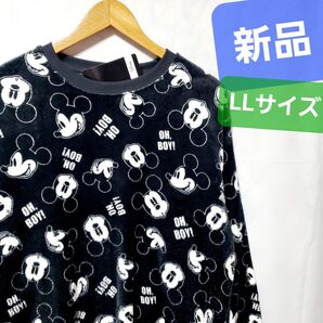 新品 ディズニー ボア スウェット ミッキー トレーナー 総柄 スエット 裏起毛 ミッキーマウス 長袖