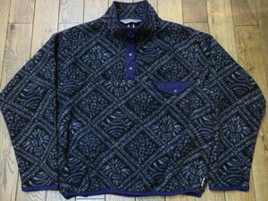 90s USA made EMS total pattern fleece pull over jacket POLARTEC L navy snap T Parker outdoor 