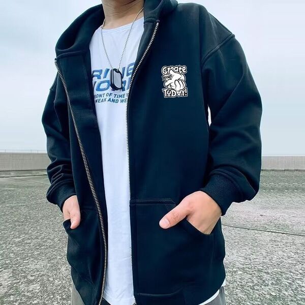 ジップパーカー アウター ビッグシルエット ヒップホップ 韓国 ブラック XL