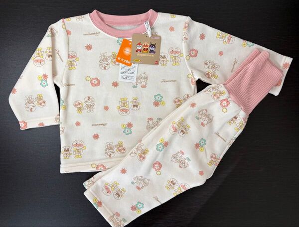 【80サイズ】アンパンマン パジャマ 長袖 腹巻きタイプ 上下セット モコモコ ルームウェア
