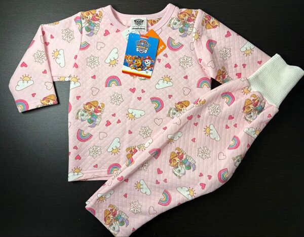 【90サイズ ピンク】パウパトロール パジャマ 長袖 腹巻きタイプ 上下セット キルト素材 ルームウェア