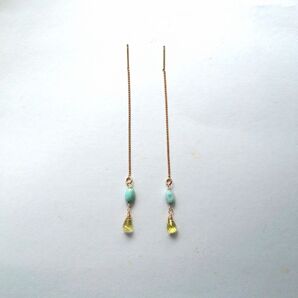 ピアス アクセサリー 天然石 ラリマー レモンクウォーツ エテ風 華奢 キラキラ みずいろ イエロー ナチュラル シンプル 雫