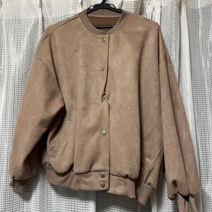 レディース 古着 サイズM ブルゾン スエード ジャケット 茶色 チャコール ジャンパー