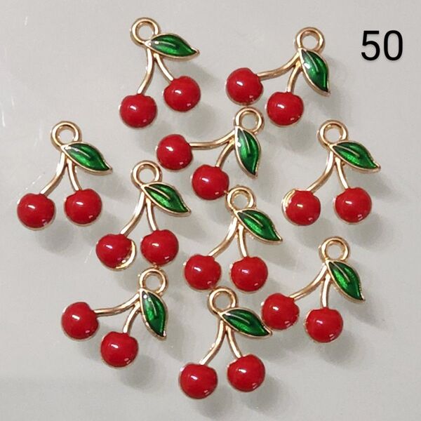 【50】☆1セット10こ入り☆ミニさくらんぼチャーム☆400円商品よりどり5つで1000円対象商品