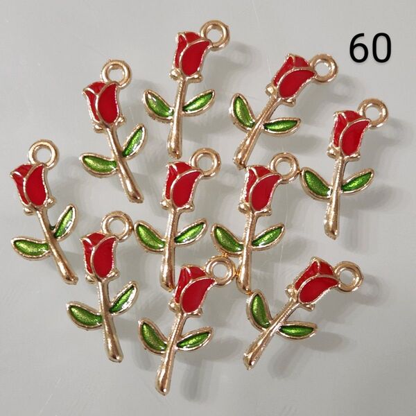 【60】☆1セット10こ入り☆薔薇 チャーム☆400円商品よりどり5つで1000円対象商品
