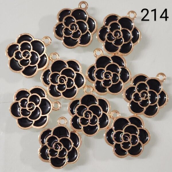 【214】☆1セット10こ入り☆お花 チャーム☆カメリア☆黒☆薔薇☆