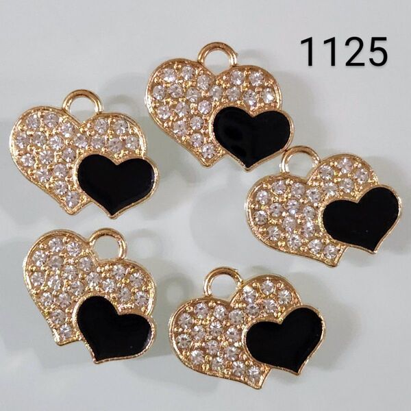 【1125】☆1セット5こ入り☆ラインストーンダブルハートチャーム☆400円商品よりどり5つで1000円対象商品