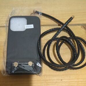 iPhone ケース アイフォン スマホ 黒 レザー 13pro ショルダー ストラップ