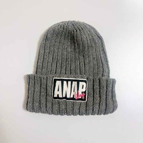 ニット帽 キッズ ANAP アナップ ビーニー ニットキャップ 帽子 グレー ダークグレー ガールズ かわいい スキー 冬