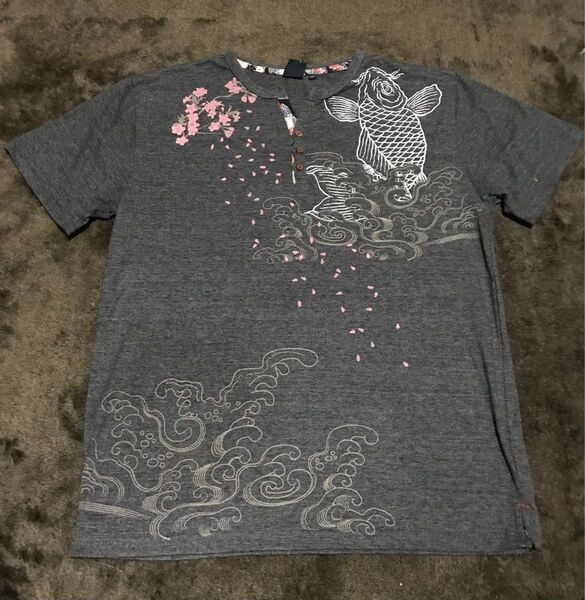 【和柄】阿羅守鼓 鯉 花柄 Tシャツ