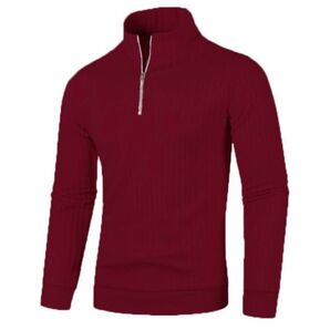t30【 L 赤 】 フリース セーター トレーナー ハーフジップ 長袖 伸縮 メンズ スポーツ ゴルフウェア スウェット アウトドア 春