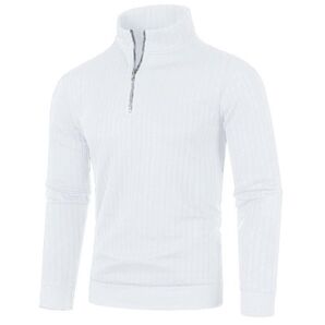 t30【 L 白 】 フリース セーター トレーナー ハーフジップ 長袖 伸縮 メンズ スポーツ ゴルフウェア スウェット アウトドア 春