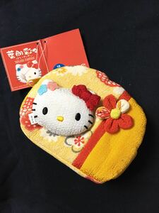 新品 ハローキティ 和風ちりめんポーチ つまみ細工 猫 ねこ ネコ レア物 和小物 サンリオ kimono japan kitty