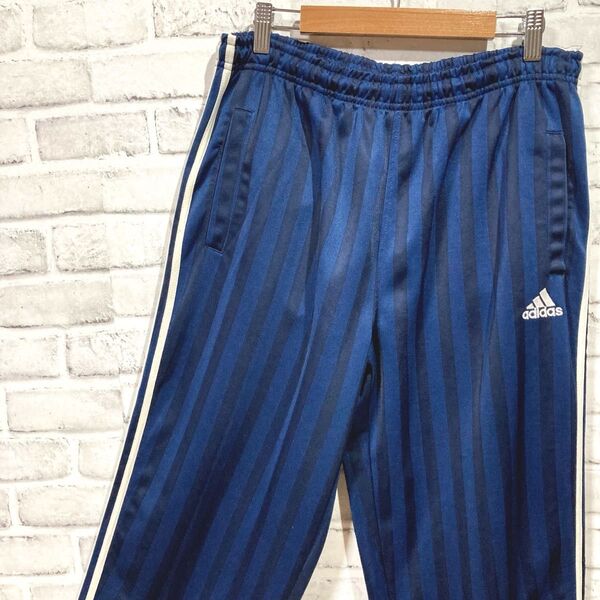 1065 adidas アディダス ジャージ下 トラックパンツ M ネイビー ストライプ