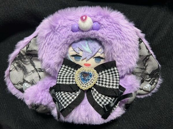 ぬい 着ぐるみ おすわり 紫×黒 垂れ耳うさぎ ぬい服 10cm