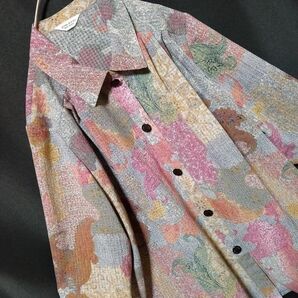 VINTAGE古着 カラーMix オーバーサイズ シアー素材 タックシャツ 羽織
