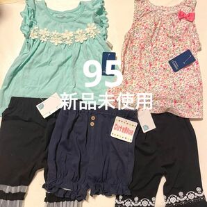新品 レース フリル レギンス チュニック 95 5点セット 黒 紺 白 ブルー 水色 緑 ピンク 半袖