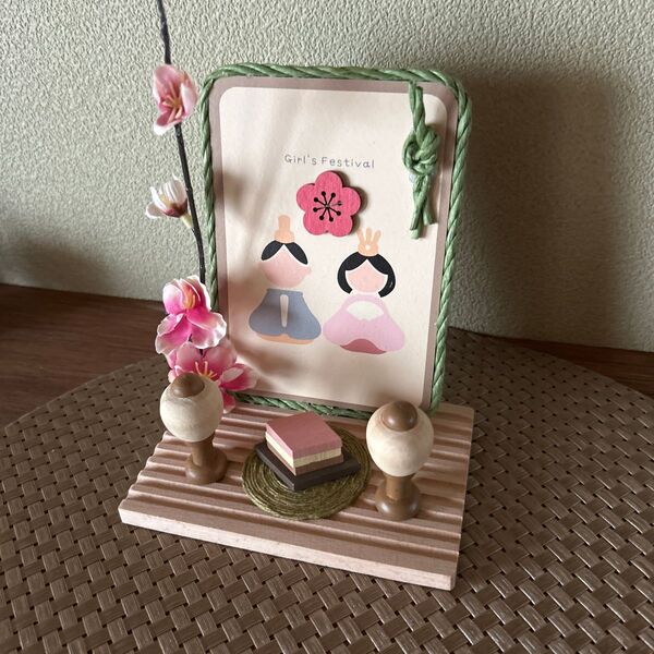 お雛様 お飾り ウッドプレート アレンジメント ハンドメイド 置物