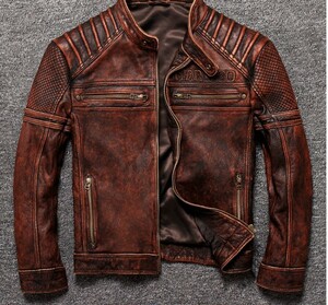  новый товар оригинальные кожаные сиденья размер телячья кожа Vintage обработка Single Rider's кожаный жакет / кожаная куртка 