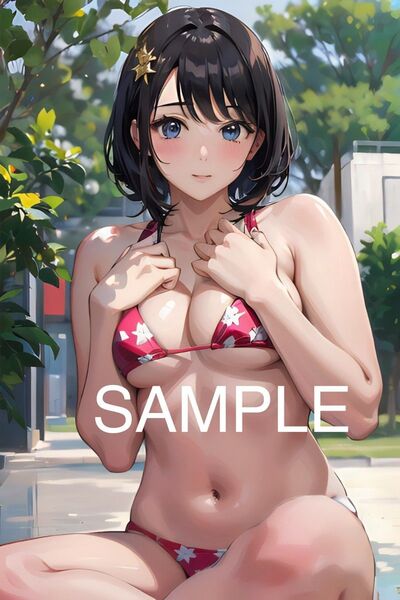 A4アートポスターNO.66*むっちりビキニガール*ラミネート加工*オリジナル