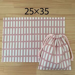 ランチマット&給食袋、コップ袋☆格子柄ピンク