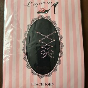 ◎ピーチジョン PJ ◎peach John マット黒タイツ・両足首サイドにラインストーン&リボン編み上げポイントM Lサイズ