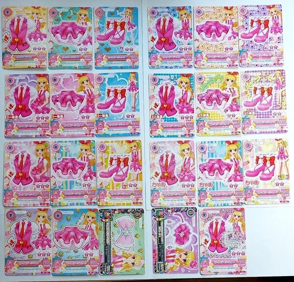 アイカツカード ピンクステージコーデ色々 ピンクチェックシフォンカチューシャ ジュエルつきピンクリボン サイン入り