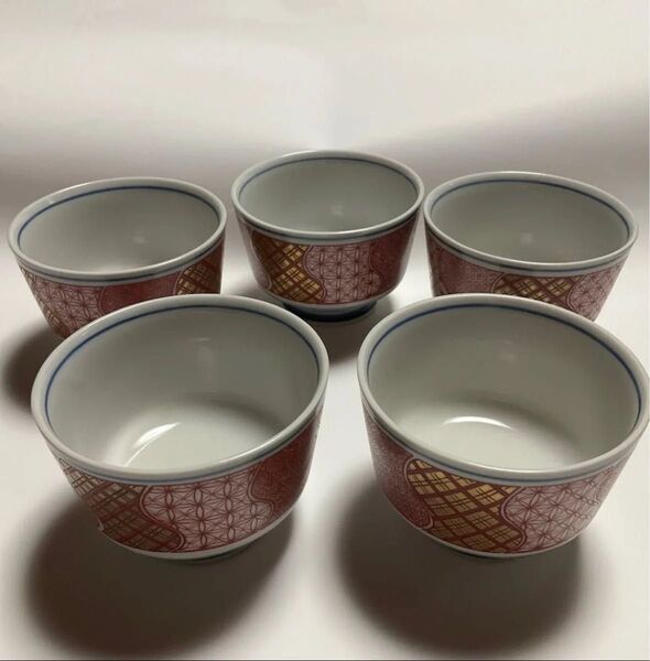 九谷焼茶器☆九谷焼☆九谷泰仙☆湯呑み☆赤呉須 赤絵 金彩☆茶器 5 客セット