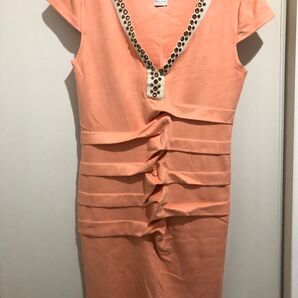 Made in Parisパーティードレス!華やかサーモンピンク ワンピース ミニ 結婚式 キャバ