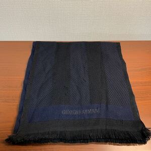【他 マフラー ストール 3】GIORGIO ARMANI アルマーニ　　イタリア製　ウール100% 黒×紺