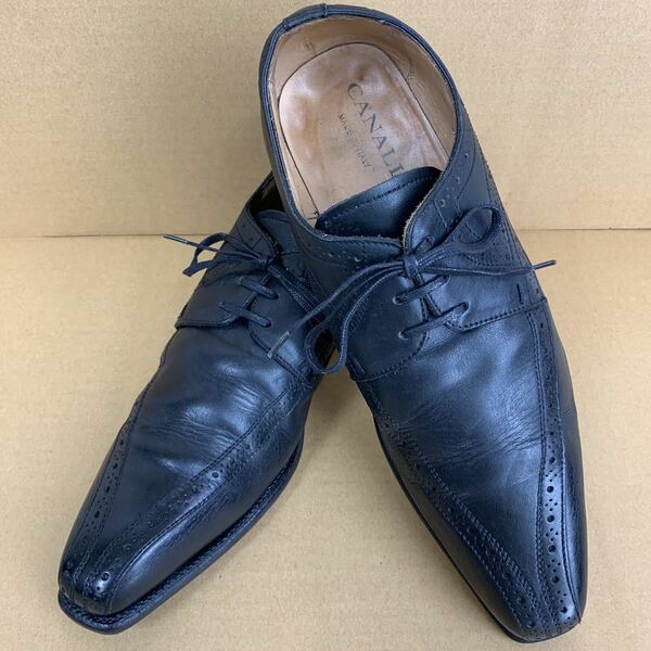 【他 靴2-8】カナーリ CANALI 42（26.0～27.0）ロングノーズ　ビジネスシューズ レザーシューズ　黒色