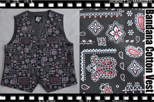 Lサイズ　Bandana Cotton Vest バンダナコットンベストブラック新品ジレ@