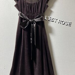 新品未使用 L'EST ROSE ベロアワンピース フリル リボン レース ロリータ ドレス 結婚式 二次会 クリスマス デート