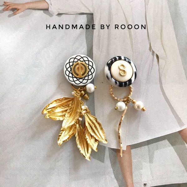 ROOON ハンドメイド ヴィンテージ ボタン 2WAY ピアス 大人可愛い