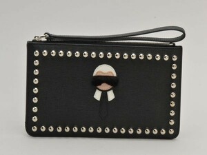 フェンディ FENDI カーリト KARLITO スタッズ クラッチ ミンクファー バッグ ブラック レディース F-B6169